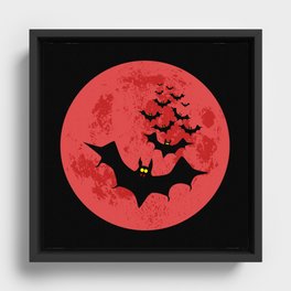 Vampire Bats Against The Red Moon Framed Canvas