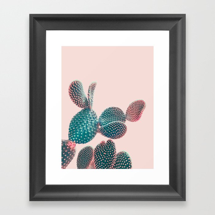 Pastel Cactus on Pink Framed Art Print