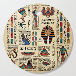 Egyptian hieroglyphs and deities on papyrus Cutting Board