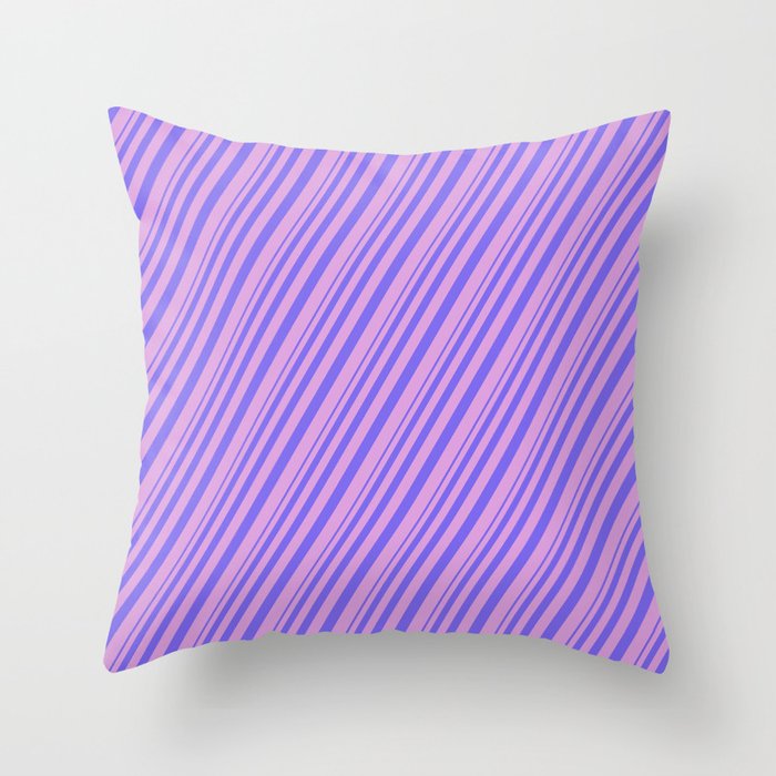 Medium Slate Blue and Plum Colored Lined Pattern Throw Pillow