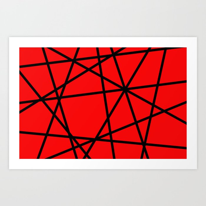 Black Lines - red Triangles geometric Art Print