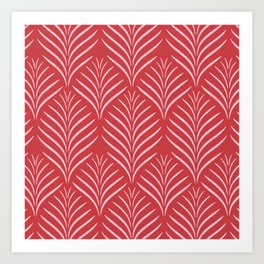 Palm Leaves Ogee Pattern Red and Pink Art Print