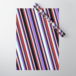 [ Thumbnail: Purple, Light Cyan, Brown, and Black Colored Striped/Lined Pattern Wrapping Paper ]