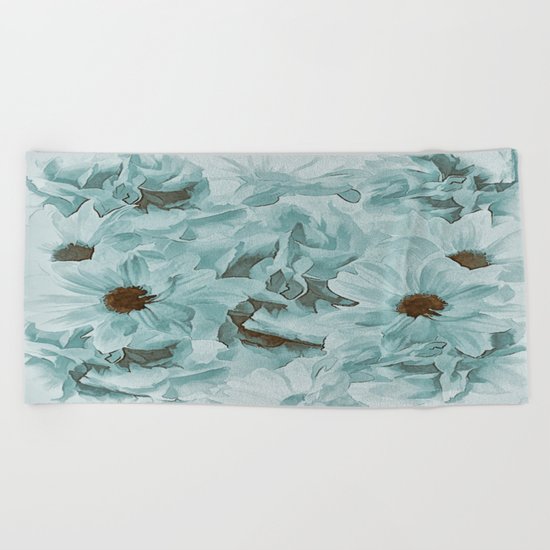 Soft Slate Blue Floral Abstract Beach Towel