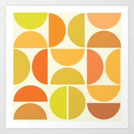 Retro Mid Century Modern half circles pattern in yellow, orange and brown Art Print