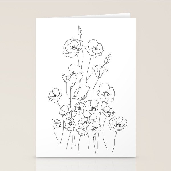 Poppy Flowers Line Art Stationery Cards By Nadja1 Society6