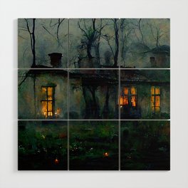 Haunted House, Watercolor on Paper Wood Wall Art