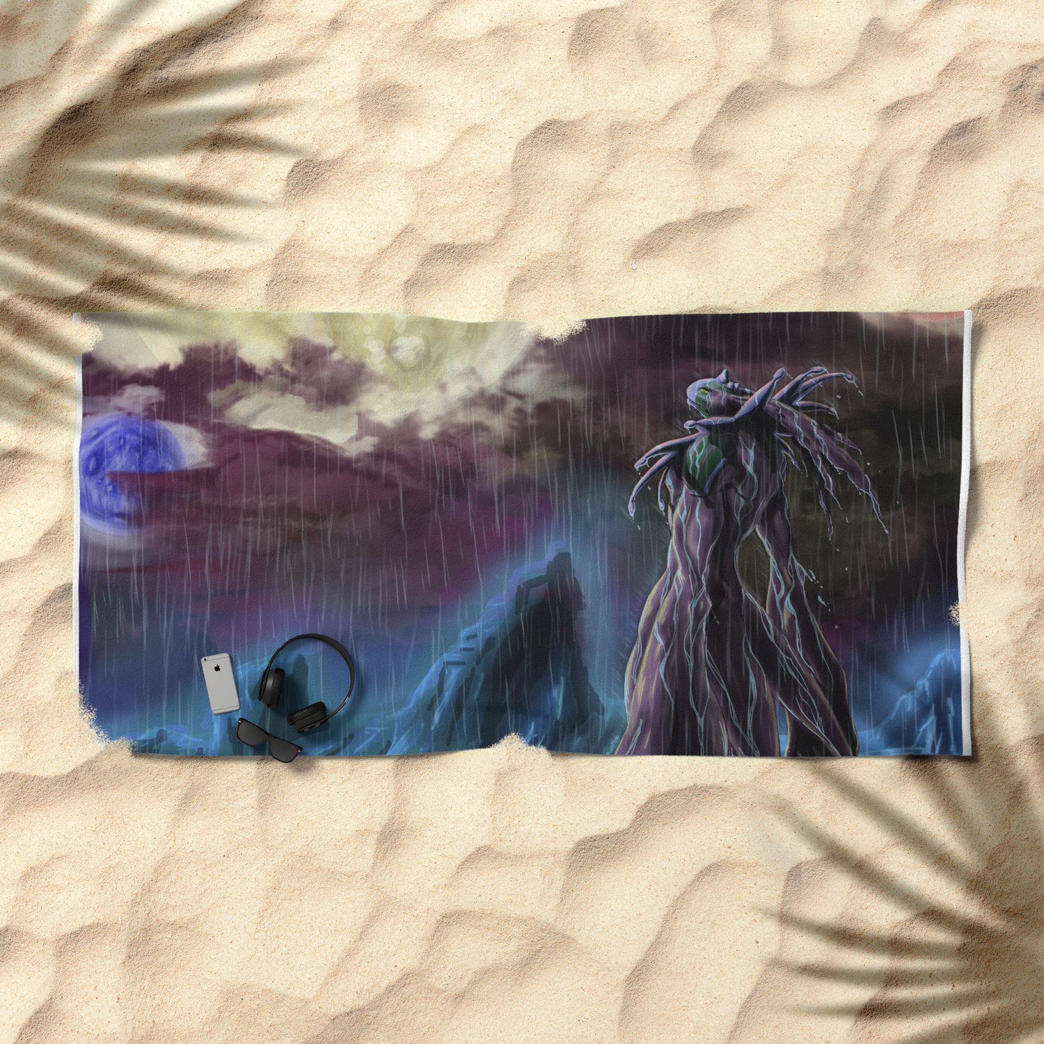 Cherubimon In The Rain Beach Towel By Theblueunicorn Society6