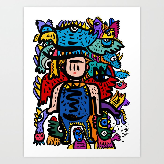 Aztec Kid with is Happy Graffiti Art Creatures by Emmanuel Signorino Art Print