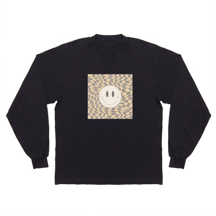 smiley warp checked in beige gray Long Sleeve T Shirt