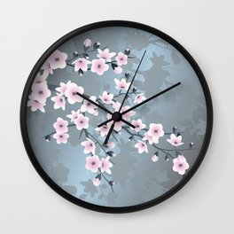 Floral Cherry Blossom Dusky Pink Dusky Blue  Wall Clock | Sakura, Dustypinkblue, Flower, Asiafloral, Shimmeringfloral, Plumblossom, Blossomsakura, Graphicdesign, Dustyblue, Cherryblossoms 