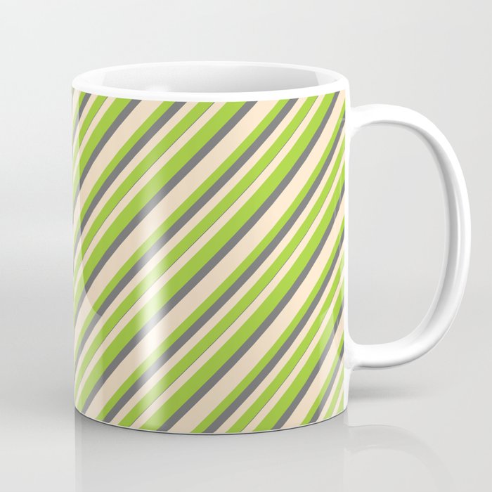 Bisque, Green & Dim Gray Colored Pattern of Stripes Coffee Mug