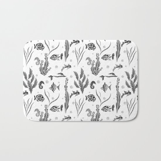 Black and white pattern. Fish . Bath Mat