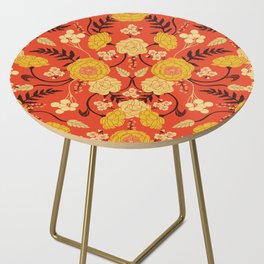 Vibrant Orange, Yellow & Brown Floral Pattern w/ Retro Colors Side Table