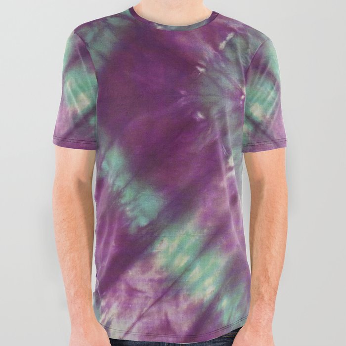 Purple and Green Tie Dye Diamond All Over Graphic Tee