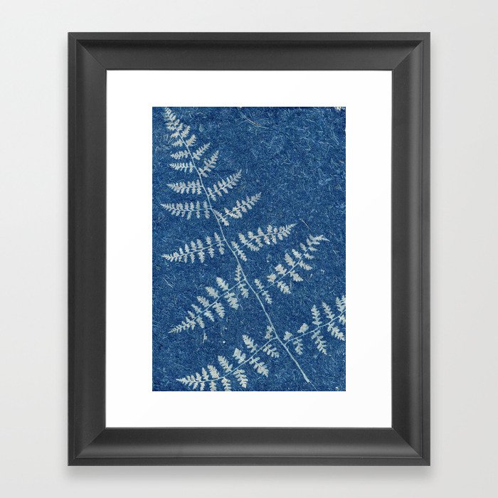 Super delicate Himalayan fern cyanotype on handmade paper Framed Art Print