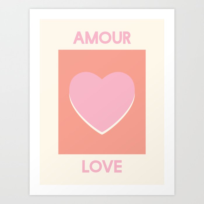 Amour Love Orange Pink Heart Art Print