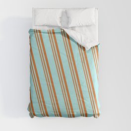 [ Thumbnail: Turquoise and Chocolate Colored Striped/Lined Pattern Comforter ]