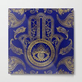 Hamsa Hand  - gold on lapis lazuli Metal Print | Handofmiriam, Handamulet, Middleeast, Lapislazuli, Torah, Oriental, Paisley, Wardoffevil, Symbol, Amulet 