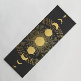 Abstract composition with sun, moon, orbits and stars on black background. Yoga Mat
