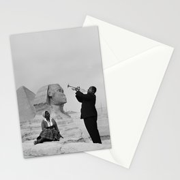 Louis Armstrong at the Spinx and Egyptian Pyrimids Vintage black and white photography / photographs Stationery Card