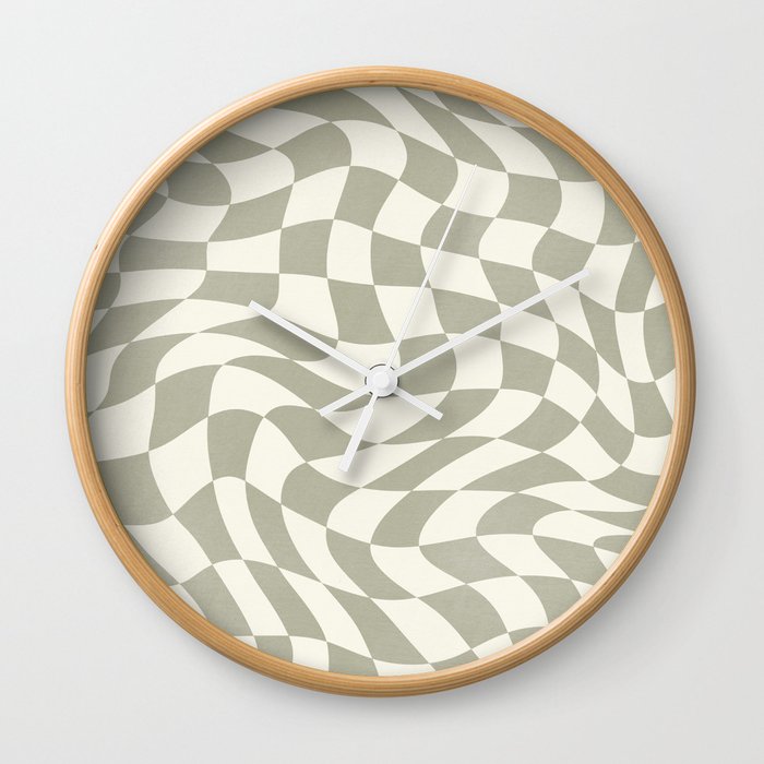 Warp wavy checked with olive green Wall Clock