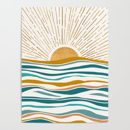 The Sun and The Sea - Gold and Teal Poster
