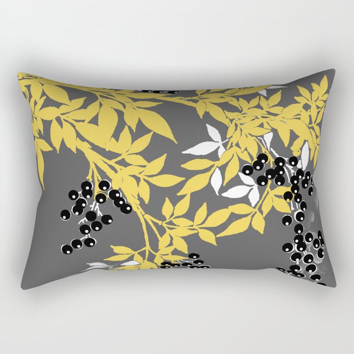 TREE BRANCHES YELLOW GRAY  AND BLACK LEAVES AND BERRIES Rectangular Pillow