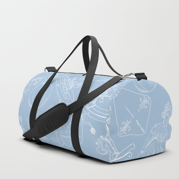 Pale Blue and White Toys Outline Pattern Duffle Bag