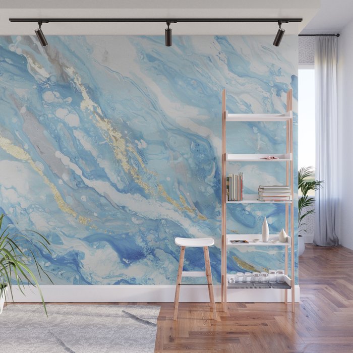 Gilded White Blue Marble Texture Wall Mural