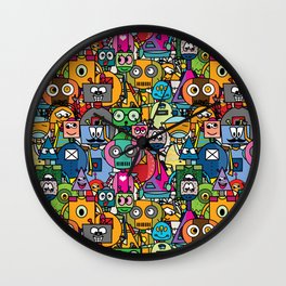 All robots - cute and colorful pattern Wall Clock