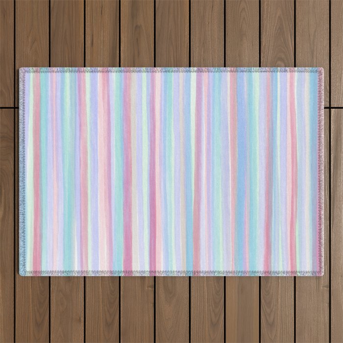 Soft Watercolour Rainbow - blue pink red green Outdoor Rug