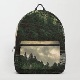 Pacific Northwest River - Nature Photography Backpack | Drawing, Vintage, Landscape, Nature, Forest, Trees, Pop Art, Sky, Abstract, Woods 