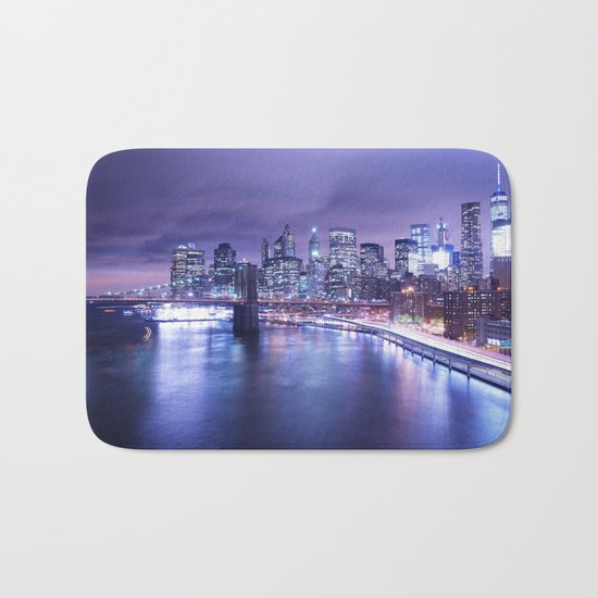 New York City Night Lights : Periwinkle Blue Bath Mat