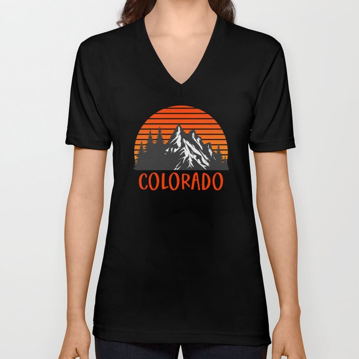 Colorado Rocky Mountains Retro Vintage Sunset V Neck T Shirt