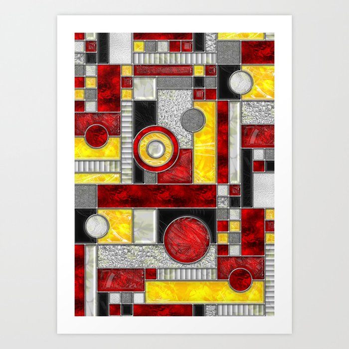 Stained Glass Window - Color Blocking - Red Black Yellow Art Print