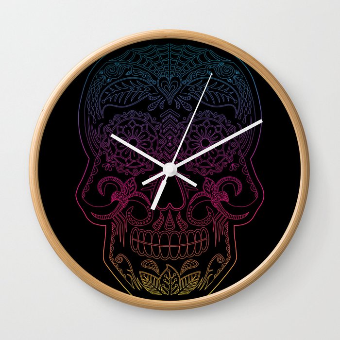 Color Me Day of the Dead Skull - Rainbow Wall Clock