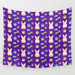 Cute Corgi Pattern (Purple Background) Wall Tapestry