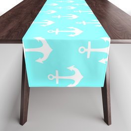 Anchors (White & Aqua Pattern) Table Runner