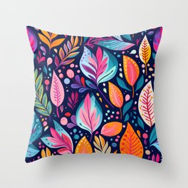 Colorful Watercolor Beautiful Flowers Seamless Pattern Throw Pillow