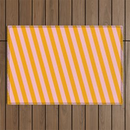 [ Thumbnail: Orange and Pink Colored Striped Pattern Outdoor Rug ]