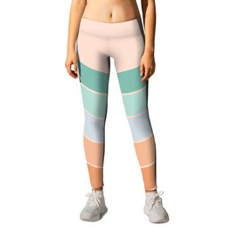 V - Mint Minimalistic Colorful Retro Stripe Art Pattern Leggings