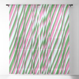 [ Thumbnail: Forest Green, Hot Pink, and Light Cyan Colored Stripes/Lines Pattern Sheer Curtain ]