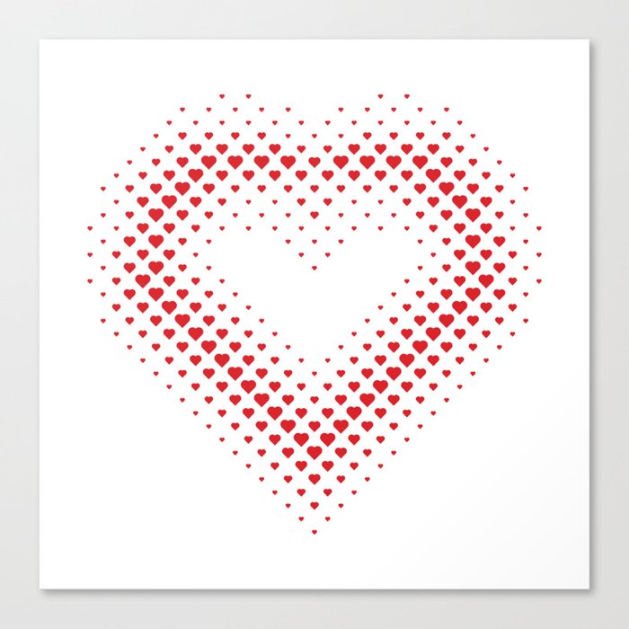 Heart Shape Halftone Dot Red Heart Pattern Canvas Print