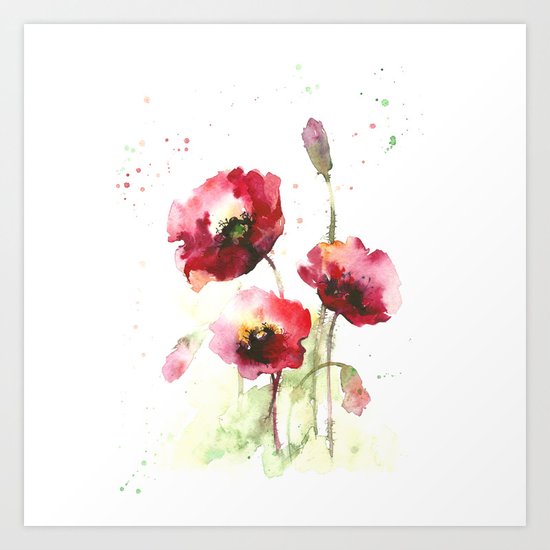 Watercolor flowers of poppy Art Print