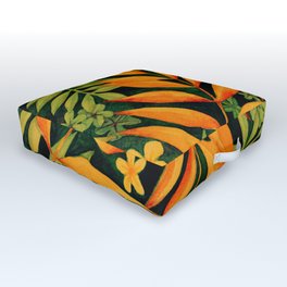 Watercolor Leaves & Flowers - Orange & Green Outdoor Floor Cushion