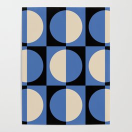 Retro 1970s Style Geometric Pattern 437 Black and Blue Poster