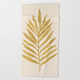 Metallic Gold Tropical Leaf Drawing Beach Towel