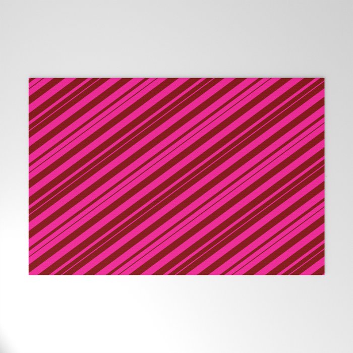 Deep Pink and Maroon Colored Stripes/Lines Pattern Welcome Mat