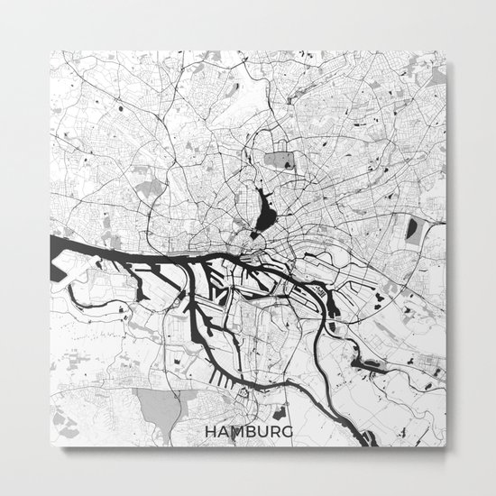Hamburg City Map Gray Metal Print